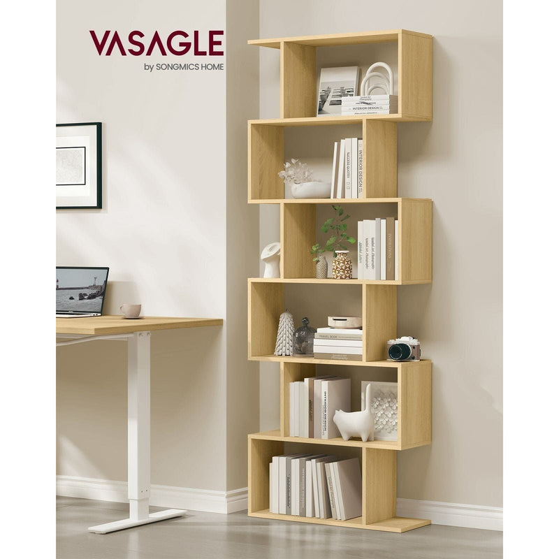 Oak 6 Tier Freestanding Geometric Bookcase by Vasagle