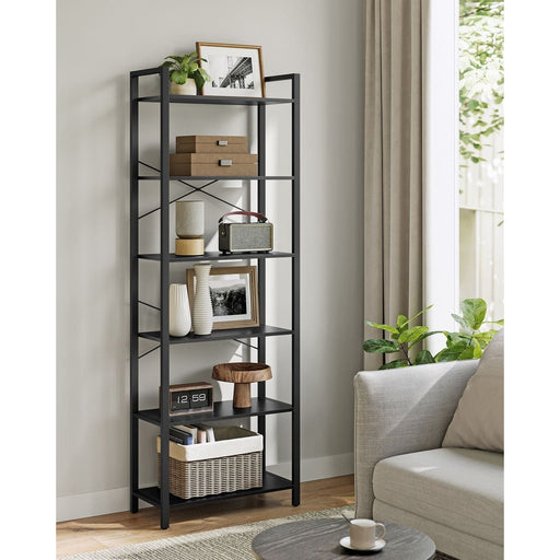 Vasagle Black 6 Tier Tall Narrow Bookcase For Living Room, Home Office