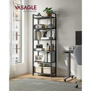 Vasagle Black 6 Tier Tall Narrow Bookcase For Living Room, Home Office
