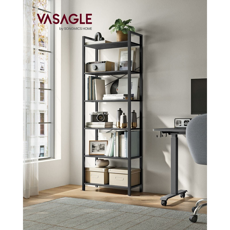 Vasagle Black 6 Tier Tall Narrow Bookcase For Living Room, Home Office