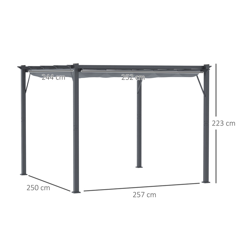 Grey 3x3m Aluminium Gazebo with Retractable Roof for Garden by Outsunny