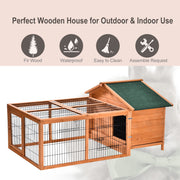 Wooden Outdoor Rabbit Hutch with Openable Roof Detachable Run and Slide Out Tray Grey AOSOM