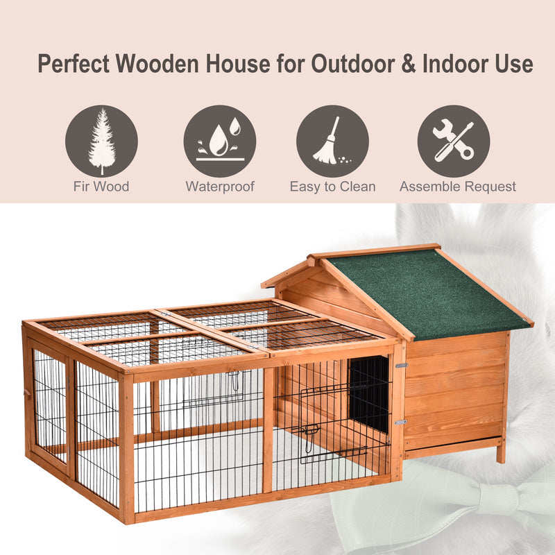Wooden Outdoor Rabbit Hutch with Openable Roof Detachable Run and Slide Out Tray Grey AOSOM
