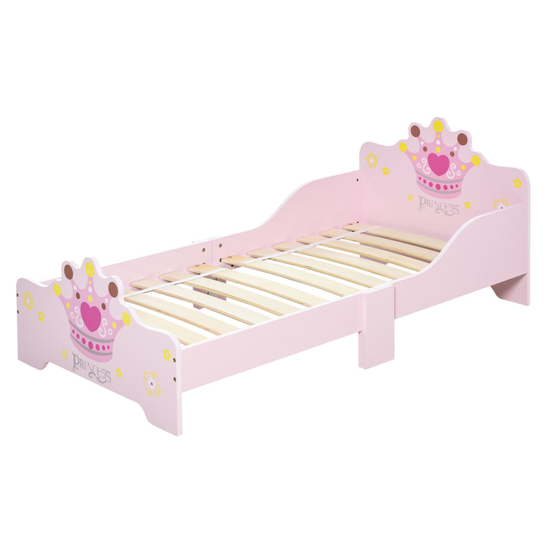 Pink Toddler Princess Bed with Safety Rails and Slats for Girls Aged 3 to 6 Years