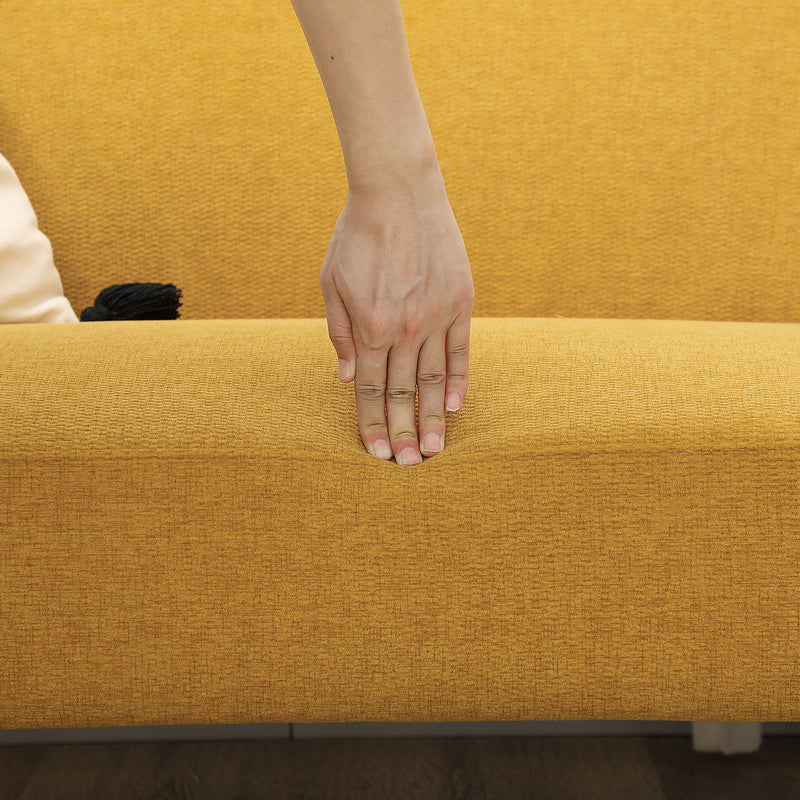 Yellow 2 Seater Velvet Feel Sofa With Thick Padding and Wooden Legs by HOMCOM