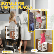 Foldable Toddler Step Stool With Safety Rail For Kitchen And Bathroom Use Grey AOSOM