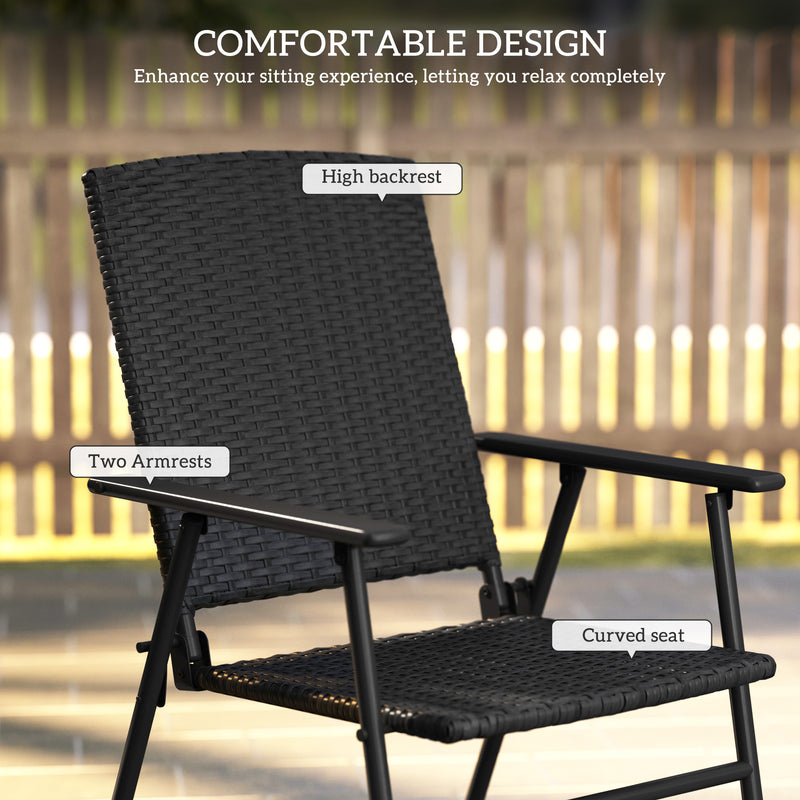 Set of Four Black Folding Rattan Dining Chairs for Outdoor and Garden by Outsunny