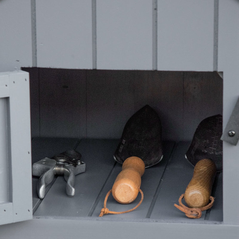 Grey Garden Storage Shed with Shelves and Tilt Roof Ideal for Tools and Outdoor Gear