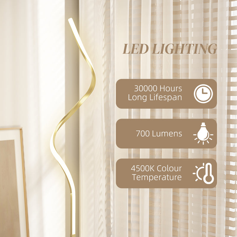 Gold LED Floor Lamp with 3 Brightness Levels Dimmable Standing Light with Foot Switch by HOMCOM