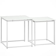 White Nest of 2 Coffee Tables with Tempered Glass Tops for Living Room or Bedroom