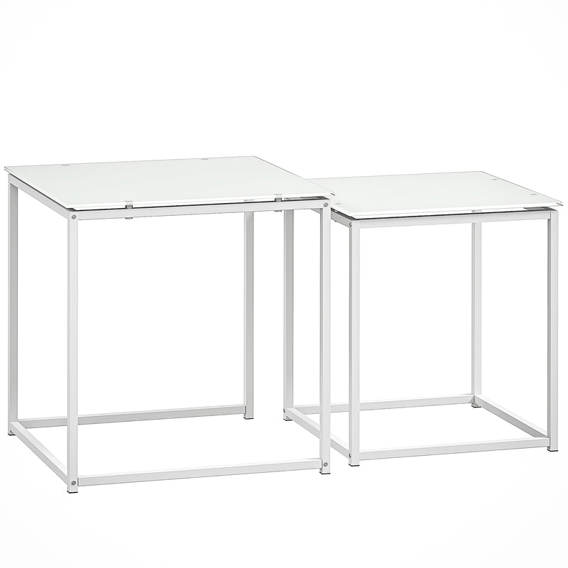 White Nest of 2 Coffee Tables with Tempered Glass Tops for Living Room or Bedroom