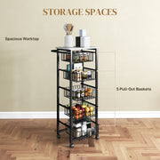 Mobile Kitchen Island with Five Storage Baskets and Lockable Wheels for Easy Movement Grey Black