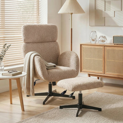Swivel Armchair and Footstool Set with Adjustable Support for Relaxing at Home Light Brown AOSOM
