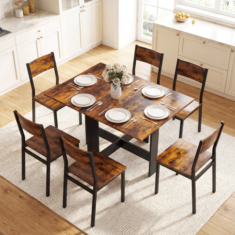 Folding Dining Table for Small Spaces Seats Up to 6 Converts to Desk Rustic Brown Black AOSOM