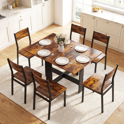 Folding Dining Table for Small Spaces Seats Up to 6 Converts to Desk Rustic Brown Black AOSOM