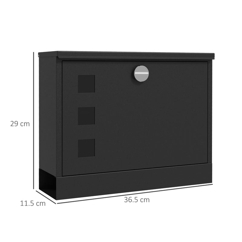 Wall Mounted Weatherproof Post Box with Viewing Windows and Lockable Door Easy Install, Black