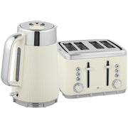 Electric Kettle and 4 Slice Toaster Set with Rapid Boil and Browning Control Cream