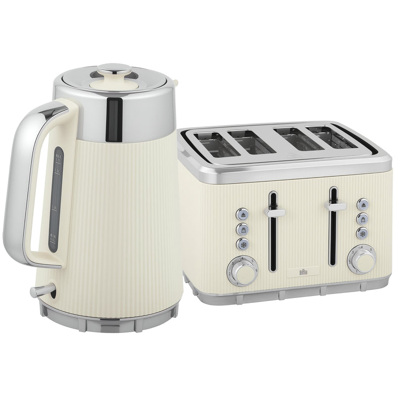 Electric Kettle and 4 Slice Toaster Set with Rapid Boil and Browning Control Cream