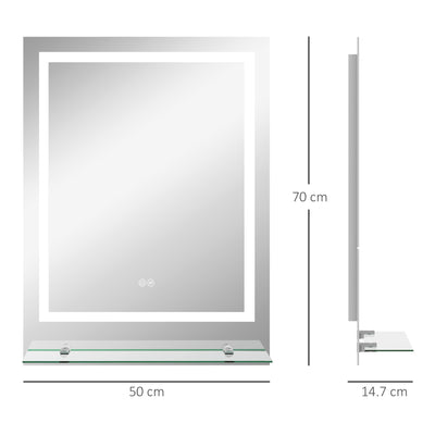 Large LED Bathroom Vanity Mirror with Shelf Smart Touch Anti Fog and 3 Light Settings White