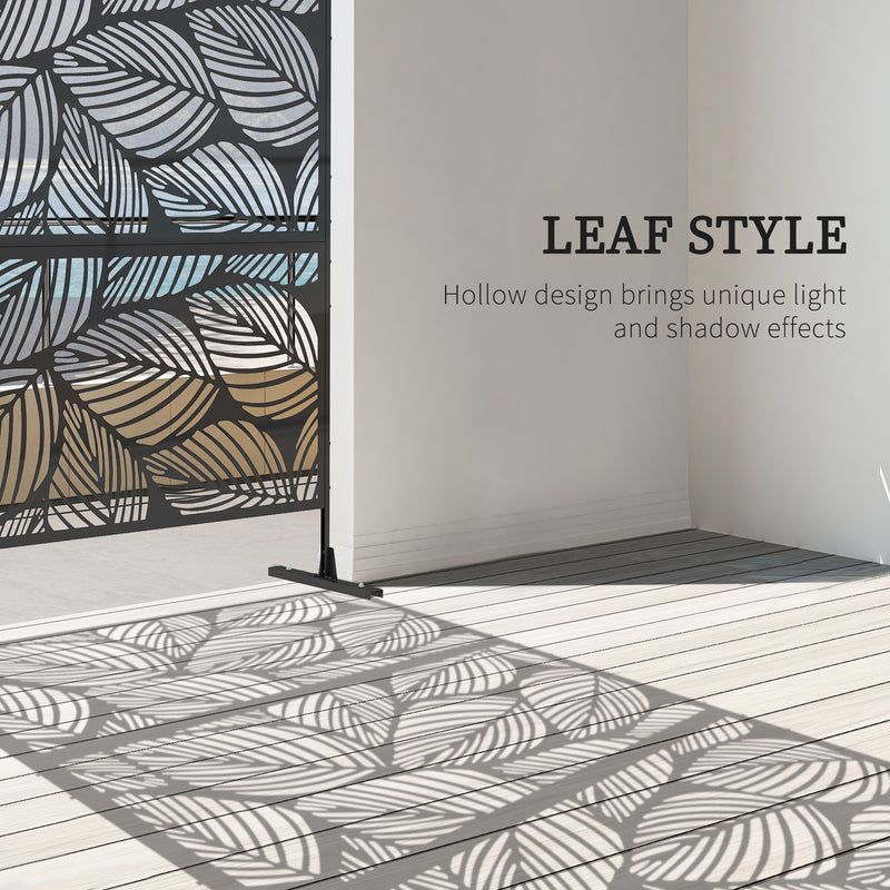 Black Metal Garden Privacy Screen With Leaf Design Ideal For Outdoor Spaces