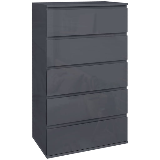 5 Drawer Tall Bedroom Dresser With High Gloss Finish And Ample Storage Space Grey