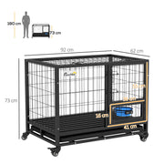 Heavy Duty Dog Crate with Wheels Removable Tray and Bowl Holder for Medium Large Dogs Grey