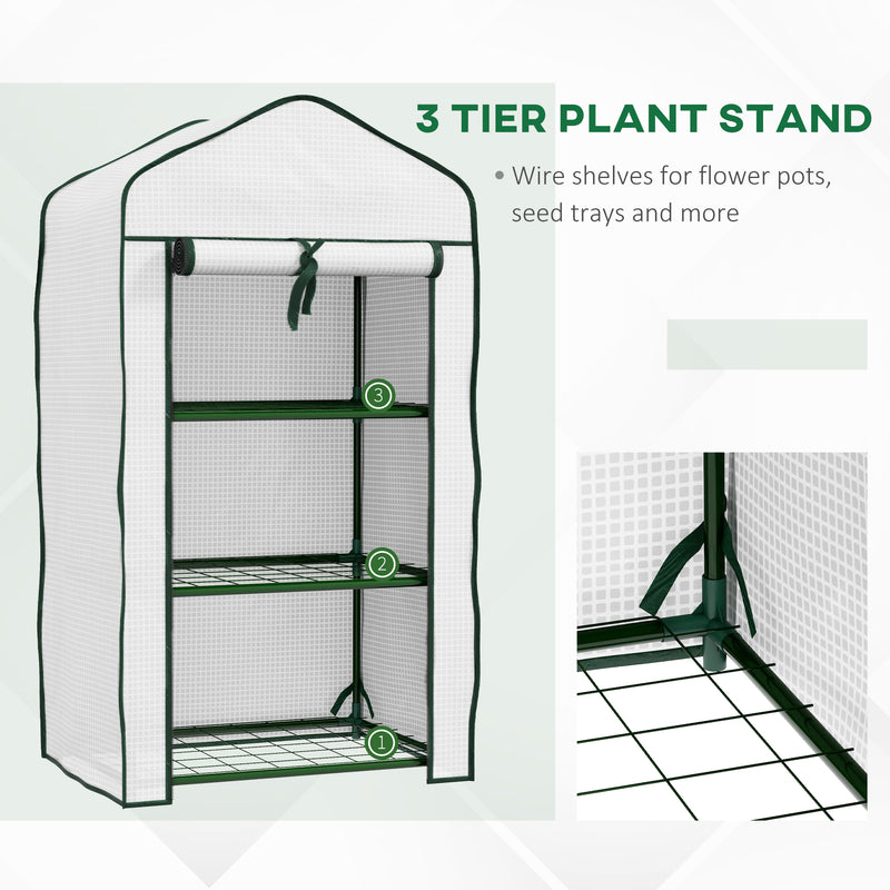 White Three Tier Compact Mini Greenhouse for Plants and Seedlings by Outsunny