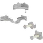 Light Grey 4 Piece Cat Wall Shelves With Steps Ladder and Platforms for Climbing by PawHut