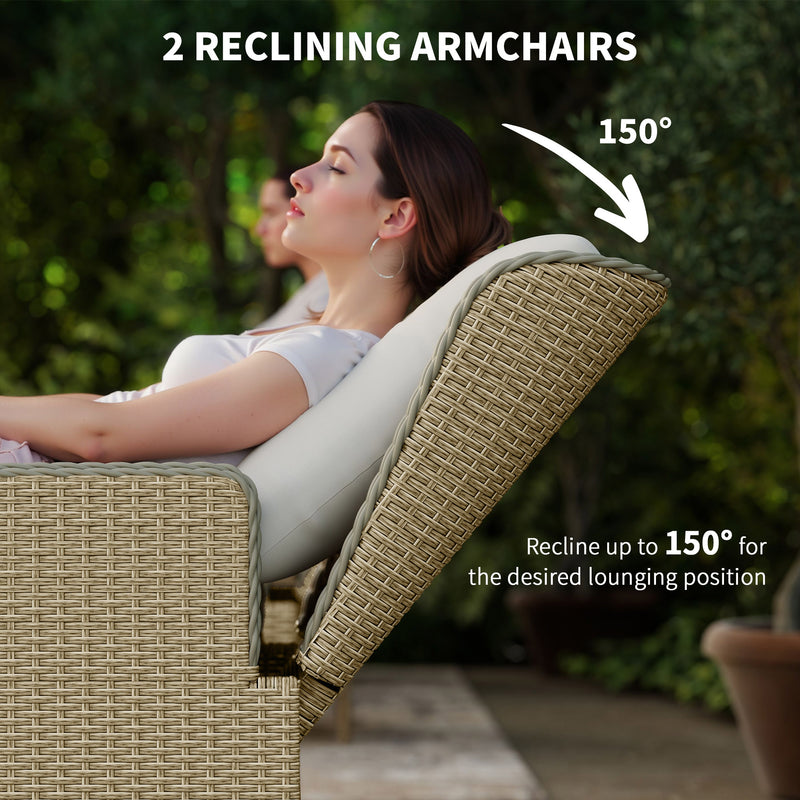 Five Piece Reclining Rattan Garden Chair Set in Light Grey with Cushions by Outsunny