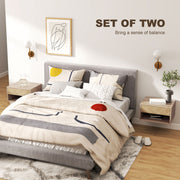 Floating Bedside Tables Set of 2 with Drawer and Shelf for Space Saving Storage Natural Wood AOSOM
