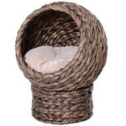 Raised Rattan Cat Bed with Soft Washable Cushion Ideal for Comfortable Naps Brown AOSOM