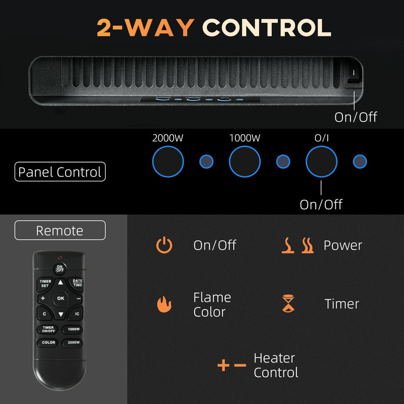 102cm Electric Wall Mounted Fireplace With Remote Control And 9 Flame Colours, Black