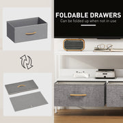 White TV Stand Cabinet with 2 Foldable Fabric Storage Drawers for Living Room or Bedroom