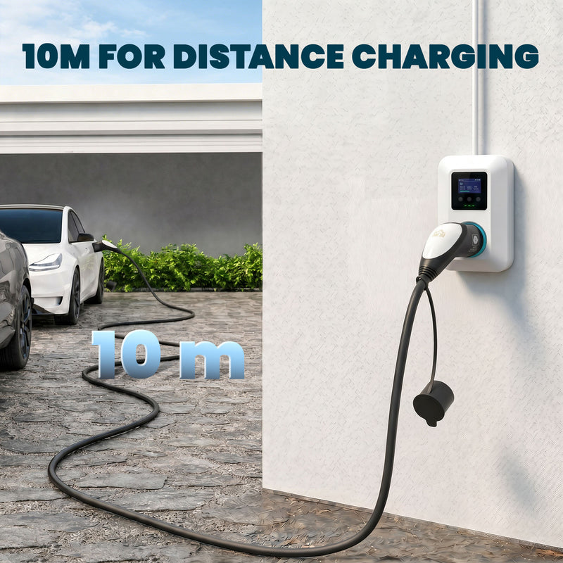 EV Charging Cable 10m Type 2 to Type 2 for Easy Long Reach Home or Public Charging Black White