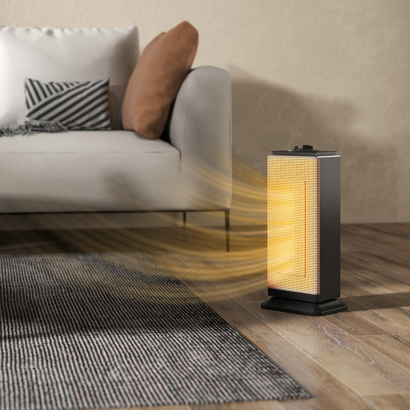 2000W Ceramic Electric Heater with Oscillating Fan for Home or Office Use Black