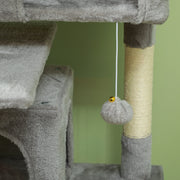 Light Grey 138cm Multi Level Cat Tree With Condos Scratching Posts And Hanging Toys