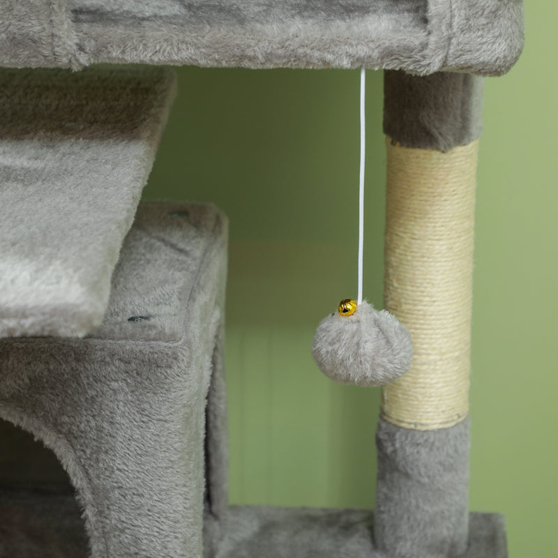 Light Grey 138cm Multi Level Cat Tree With Condos Scratching Posts And Hanging Toys