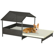Extendable Elevated Rattan Dog Bed with Roof and Removable Cushion for Outdoors Cream