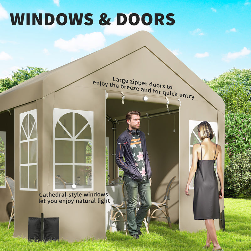 3x3m Gazebo Marquee for All Weather Outdoor Gatherings with Windows and Zipped Doors, Beige