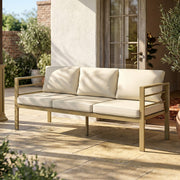 Outsunny Garden Bench with Cushions, 3-Seater Sofa with Backrest, Armrest and Back Cushions, 185 x 66 x 64cm, Cream White AOSOM