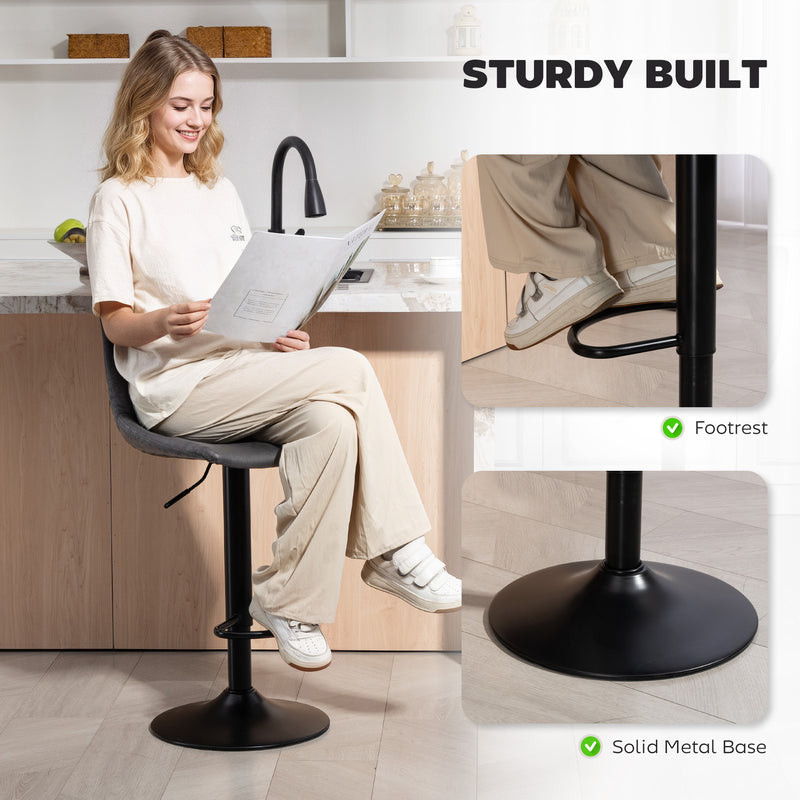 Set of 2 Leathaire Bar Stools with Backrest for Kitchen or Home Bar Charcoal Grey