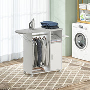 Rolling Ironing Board Cabinet with Storage and Lockable Wheels for Home Use White AOSOM
