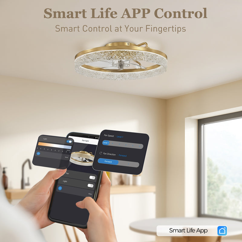 Ceiling Fan With Smart App Control and Adjustable Light for Bedrooms and Small Rooms Gold