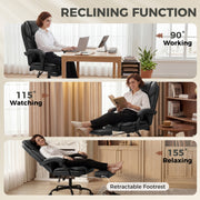 Office Chair with Reclining Back and Footrest for Comfortable Home Working Black Homcom
