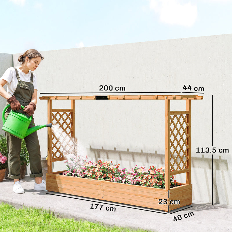 Wooden Raised Planter Box With Trellis and Drainage Ideal For Outdoor Garden Use Grey Outsunny