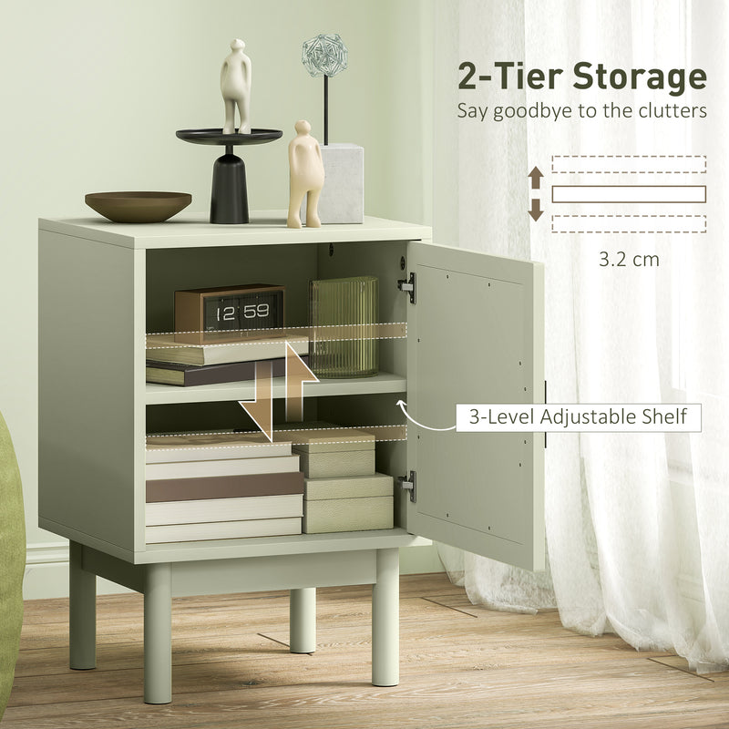 HOMCOM Set of 2 Rattan Bedside Tables, Boho Nightstands with Solid Wood Legs and Storage Cabinet for Living Room, Bedroom, Accent End Side Table, Light Green AOSOM