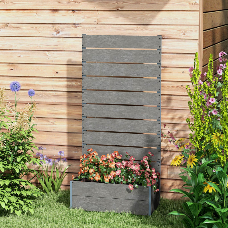 Grey Garden Planter Box with Back Trellis for Climbing Plants Outdoor Patio Display