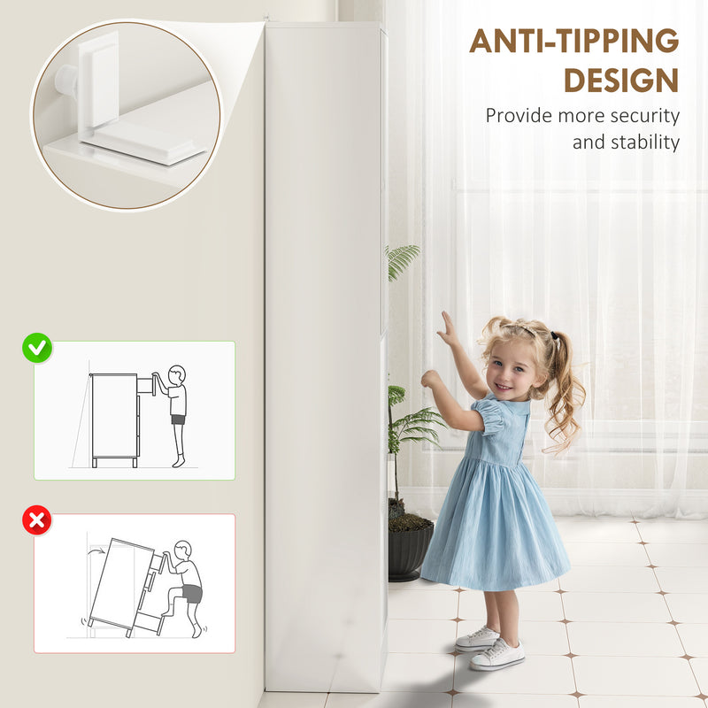 Tall Bathroom Cabinet with Mirror and Adjustable Shelf for Extra Storage, High Gloss White