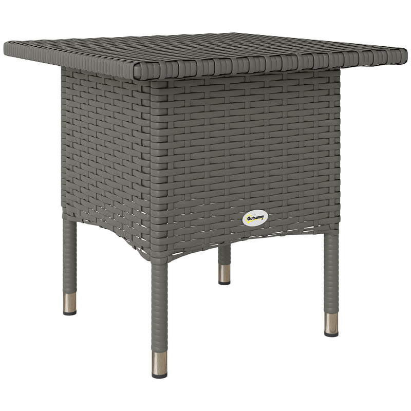 Grey Rattan Side Table Outdoor Coffee Table with Plastic Board for Garden Patio Balcony by Outsunny
