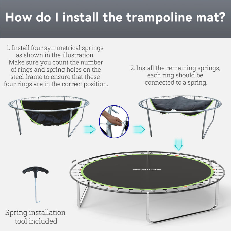 Trampoline Replacement Mat with Spring Pull Tool 54 V-Hooks for 10ft Trampoline Green by SPORTNOW
